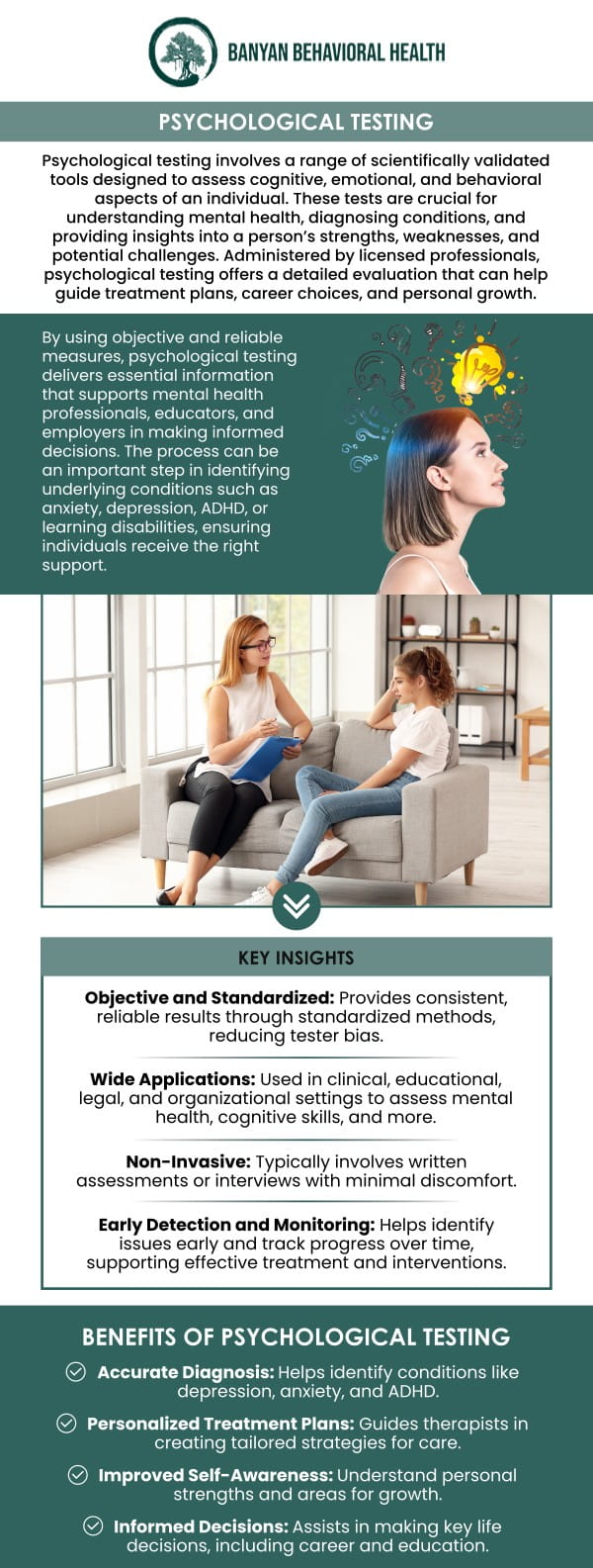 At Banyan Behavioral Health, our team provides comprehensive neuropsychological evaluations in Burlingame, CA, designed to assess cognitive, emotional, and behavioral functioning. These evaluations can help identify conditions such as ADHD, learning disorders, memory issues, or the effects of brain injury. Our specialists take the time to understand your unique history and concerns, using evidence based tools to deliver accurate insights. For more information, contact us or schedule an appointment online. We are located at 877 Mahler Road, Suite 160, Burlingame, CA 94010.